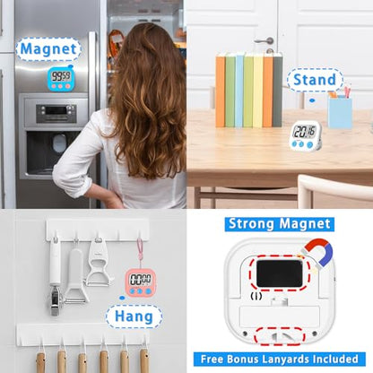 Lasubst Digital Kitchen Timers, Classroom Timers for Kids Teachers, 3WH 3BK | Back to School Supplies Bulk, Classroom Must Haves, Min/Sec Count Up/Down, Magnetic Back, Loud Alarm, Lanyards Included - color: Black Black Black White White White