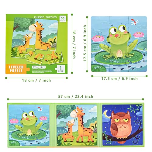 D-KINGCHY Magnetic Puzzles for Kids Ages 3+, 3-in-1 Puzzle Book 9 12 16 Pieces, Travel Jigsaw Puzzles, Road Trips Toys for 3 4 5 6 7 Boys Girls Birthday Gift (Animals) - style: Animals