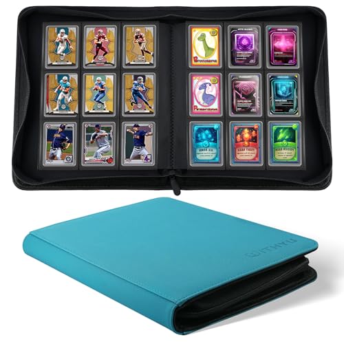 WITHYU Toploader Binder 9 Pocket, Holds 288 Cards for 3" x 4" Rigid Cards, Double Side Card Album PU Leather with Zipper, Ideal for TCG, MTG & Sports Card Storage, Aqua Blue - color: Aqua Blue, size: 9 Pocket