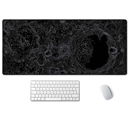 SSOIU Moon Topographic Map Extended Mouse Pad, XXL Gaming Mouse Pads, Large Big Mousepad Laptop Computer Keyboard Mat Desk Pad with Non-Slip Base Stitched Edge for Gaming Office, 35.5 x 15.7 inch - color: Moon Topographic Map