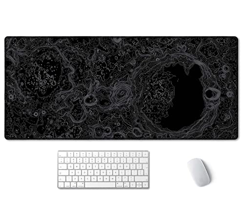 SSOIU Moon Topographic Map Extended Mouse Pad, XXL Gaming Mouse Pads, Large Big Mousepad Laptop Computer Keyboard Mat Desk Pad with Non-Slip Base Stitched Edge for Gaming Office, 35.5 x 15.7 inch - color: Moon Topographic Map