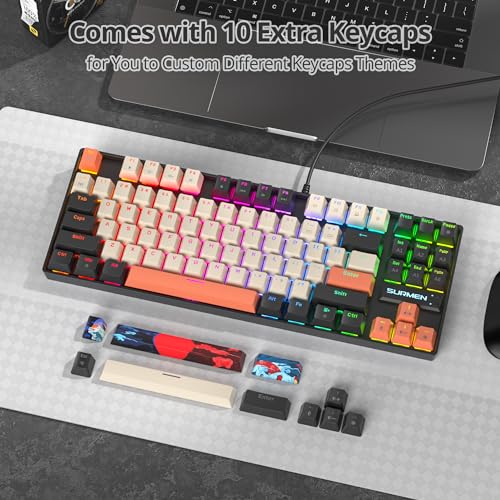 75% Mechanical Gaming Keyboard with Red Switch, RGB LED Backlit Keyboard Orange, 87 Keys Compact TKL Wired Computer Keyboard for Windows Laptop PC Gamer (87 Carbon) - color: 87 Carbon/Red Switch
