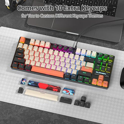 75% Mechanical Gaming Keyboard with Red Switch, RGB LED Backlit Keyboard Orange, 87 Keys Compact TKL Wired Computer Keyboard for Windows Laptop PC Gamer (87 Carbon) - color: 87 Carbon/Red Switch