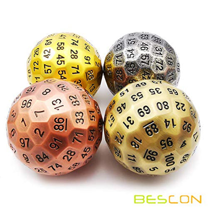 Bescon Solid Metal 100 Sided Dice, Game Dice D100, Giant Polyhedral Metal 100 Sides Dice 50MM in Diameter (1.97in), Ancient Copper - color: Solid Metal Ancient Copper D100
