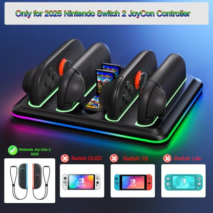 for Nintendo Switch 2 Joy-Cons Controller Fast Charging Dock, 4 in 1 Magnetic Design Fast Charging Stand Station with RGB Indicators for Nintendo Switch 2 Accessories