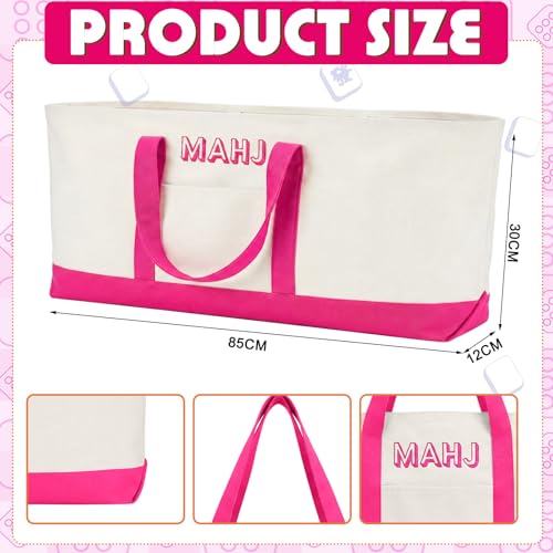 Mahjong Bag for Tiles and Racks Empty American Mahjong Tiles Carrying Tote 31.5 x 12 x 4 Inches Canvas Tile Games Accessories Gifts for Card Pushers Rack Mat Carrying, Case Only(Rose Red) - color: Rose Red