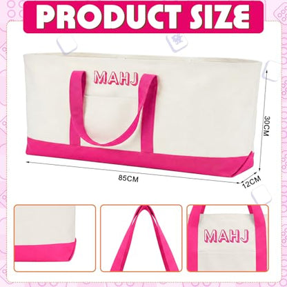 Mahjong Bag for Tiles and Racks Empty American Mahjong Tiles Carrying Tote 31.5 x 12 x 4 Inches Canvas Tile Games Accessories Gifts for Card Pushers Rack Mat Carrying, Case Only(Rose Red) - color: Rose Red