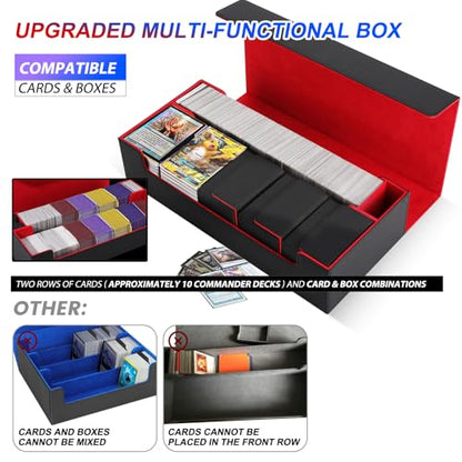 MTG Card Storage Box TCG Deck Case Holds Fits 5 Windows Decks Card Box Or 1800+ Sleeved Cards for MTG, YuGiOh, Uno, TCG, Trading Cards with Mat Case and Strong Magnet Closure (Black) - color: B-Black - 1800 Cards