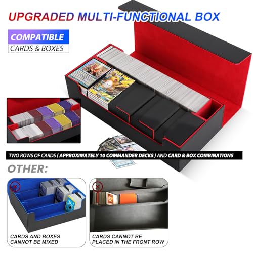 MTG Card Storage Box TCG Deck Case Holds Fits 5 Windows Decks Card Box Or 1800+ Sleeved Cards for MTG, YuGiOh, Uno, TCG, Trading Cards with Mat Case and Strong Magnet Closure (Black) - color: B-Black - 1800 Cards