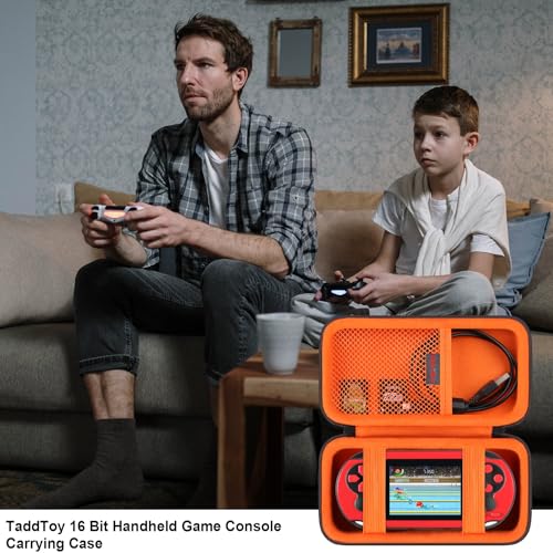 Elonbo Carrying Case for TaddToy/WELLST·G/Beijue/FAMILY POCKET/CCTU/X- JOYKIDS/GREENCREEK/Beico/KAVOYI/GuaiyeyeAP/TEBIYOU Handheld Game Console, Portable Electronic Gaming Player Bag, Black+ - color: Black+Inside Orange