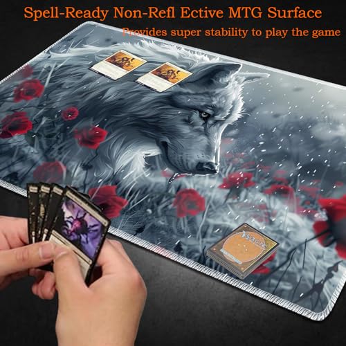 for MTG Playmat Non-Slip Rubber Play Mat with Storage Bag Combination, Ideal for Card Game Lovers TCG Play Mat, Wolf and Rose - color: Wolf and Rose