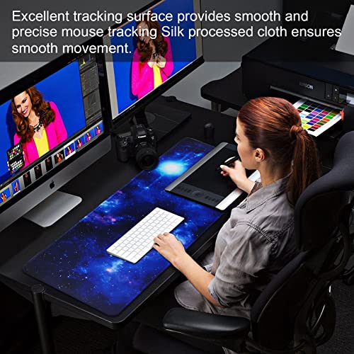 Large Gaming Mouse Pad with Stitched Edges,[27.5x11.8In] Extended Blue Space Mouse Pad with Non-Slip Natural Rubber Base for Gamer/Desktop/Office/Home 70x30 Bluespace04 - color: 70x30 Bluespace04