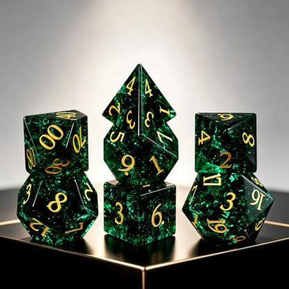 Fluorescent Green 7Pcs Polyhedral Dice Set, K9 Crystal Cat's Eye Stone Diamond Multi-Faceted DND Dice for Dungeons and Dragons RPG Tabletop Role Playing Game (neon Dark Green) - color: Neon Dark Green