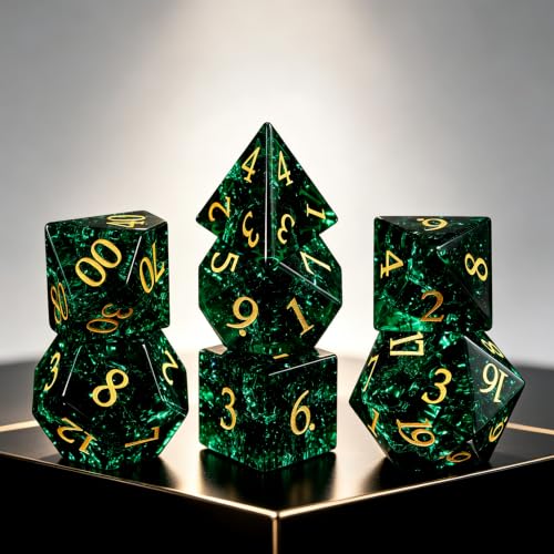 Fluorescent Green 7Pcs Polyhedral Dice Set, K9 Crystal Cat's Eye Stone Diamond Multi-Faceted DND Dice for Dungeons and Dragons RPG Tabletop Role Playing Game (neon Dark Green) - color: Neon Dark Green