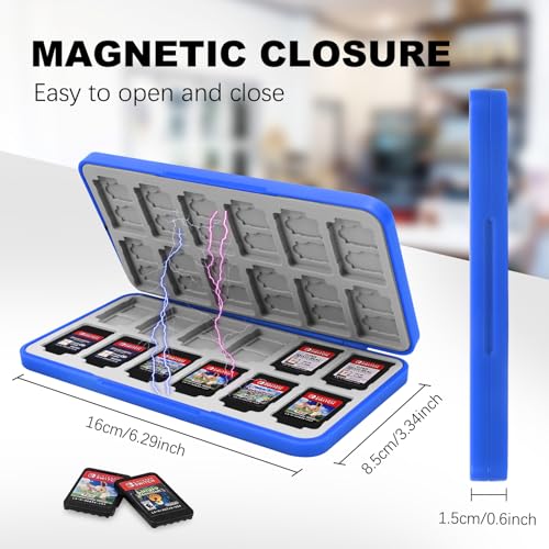 FYY Nintendo Switch Game Case Holder for Switch 2 Cartridge, Blue | 24 Game Card Slots & 48 Micro SD Card Slots, Hard Shell, Silicone Lining - color: A-Blue