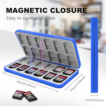 FYY Nintendo Switch Game Case Holder for Switch 2 Cartridge, Blue | 24 Game Card Slots & 48 Micro SD Card Slots, Hard Shell, Silicone Lining - color: A-Blue