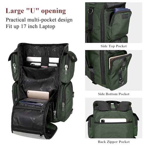 WITZMAN Travel Laptop Backpack for Men Convertible Carry on Bag 17 Inch | Carry on Airline Approved, Water-resistant Nylon, Large Capacity, For Weekend Getaway, Overnight Trip, 6695 Army Green - color: Standard Army Green