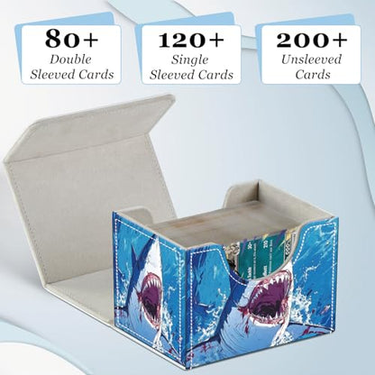 Commander Deck Box for Trading Cards - Fits 100+ Double Sleeved Cards, PU Leather MTG TCG Storage Case with Strong Magnetic Closure, Great White Shark - color: Great White Shark