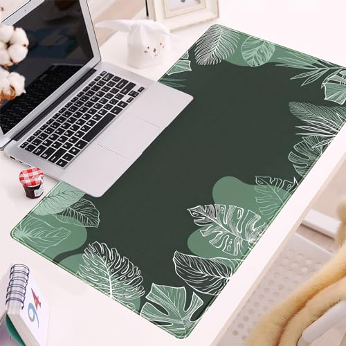 Green Plants Desk Mat Tropical Leaves Mouse Pad Cute, Large Extendded Gaming Deskmat, XXL Laptop Keyboard Mouse Mat Desktop Matt Women Office Desk Accessories Mousepad Desk Cover Mat, 31.5"x15.75" - color: Green Tropical Leaves