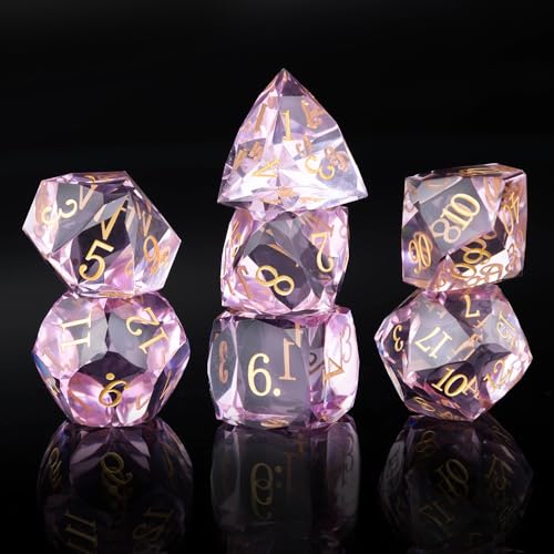 Resin DND Dice Set, 7 Pieces Handmade Sharp Edge Polyhedral Dice for Role Playing Game, Dice Accessory for D&D RPG Players and Starters d4 d6 d8 d10 d12 d20 with Gift Box (Purple) - color: Purple