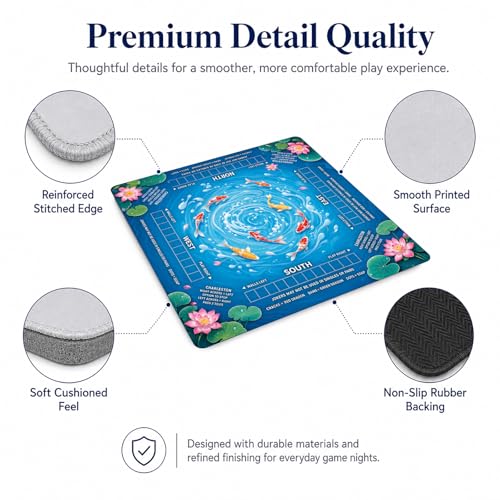 Carp Fish Pattern Mahjong Mat,Non Slip American Mah Jongg Table Mat | 32in soft neoprene mah jongg mat reduces tile noise protects tabletops & packs easily for game nights or a thoughtful gift - color: 019
