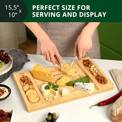 ROYAL CRAFT WOOD Charcuterie and Cheese Board - Large Bamboo Cheese Board - Serving Tray Platter - House Warming Gifts New Home, Birthday Gifts for Mom Dad Women Men - 15.5"x10" - style: 1-2 Guests
