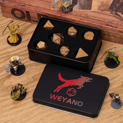 DND Dice Set Metal,Polyhedral D&D Metallic D and D Dice with Cracks for Dungeons and Dragons RPG TTRPG 7-Die Set with Gift Case (Red-Copper) - color: Red-copper