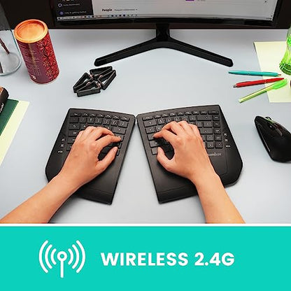 Perixx PERIBOARD-624B US, Wireless Ergonomic Split Keyboard - Up 30 Ft Separation - Adjustable Tilt Angle - Low Profile Membrane Keys - Black - US English - style: Wireless