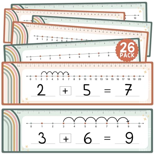 Number Line 드라이 지우개 보드 카드, 26팩 10.2x35.6cm(4x14인치) 레인보우 보헤미안 | 양면 쓰기 및 지울 수 있는 보드 한쪽에는 0-10, 다른 면에는 0-20, 어린이, 학생용 수학 화이트 보드 - color: 레인보우 보헤미안