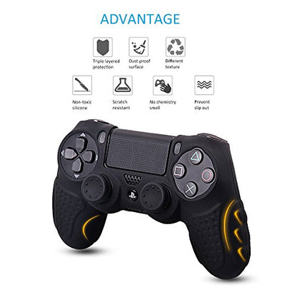 PS4 Controller DualShock4 Skin Grip Anti-Slip Silicone Cover Protector Case for Sony PS4/PS4 Slim/PS4 Pro Controller with 8 Thumb Grips (Black) - color: Black