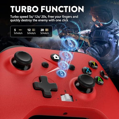 2 Pack for Xbox Controller, Compatible with Xbox Series X|S, Xbox One X|S, PC, Wireless Controller with Dual Vibration/3.5mm Audio Jack/Macro/Turbo, with 2.4GHz Adapter White+Red Need to Upgrade