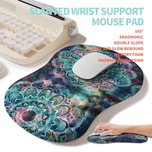 2-in-1 Ergonomic Set, Wave Rise Keyboard Wrist Rest and Massage Bulge Slope Mouse Pad Wrist Support, Cushion Memory Foam Integrated to Relieve Wrist Pain, Galaxy Mandala - color: Galaxy Mandala