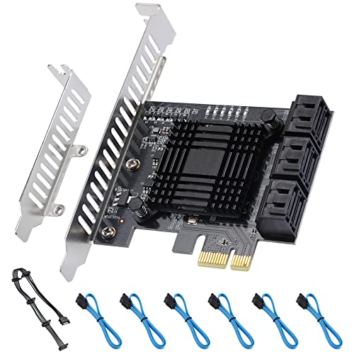 PCI-E X1 to SATA 3.0 Controller Card, 6-Port SATA III 6Gbps Expansion Cards, Supports PCI-Express (1X 4X 8X 16X) Slot, Support SSD and HDD, for Windows/XP/MAC/Linux - color: PCIE SATA 6 port