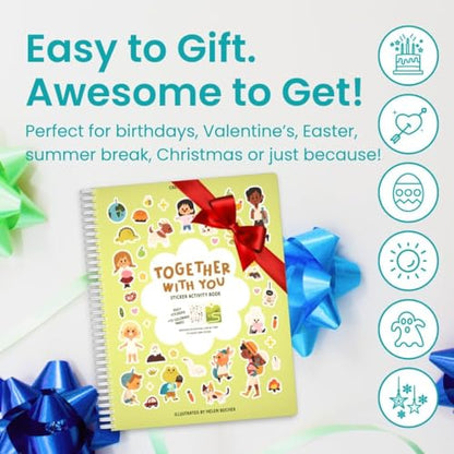 Together with You 500+ Sticker Book by Cupkin Fun Toddler Travel Activity Coloring and Sticker Book, Road Trip Essentials, 12 Coloring Pages 12 Side by Side Scenes for Ages 2–8 Years - color: Together With You