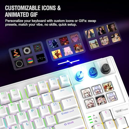 K1 Pro Macro Keyboard, Wired Only Full-Key Programmable On-Board Keypad, Custom Gaming Streaming Mechanical Keyboards with Screen & Knob, Gasket, RGB Backlit, Hot Swappable Shortcut Pad - color: White