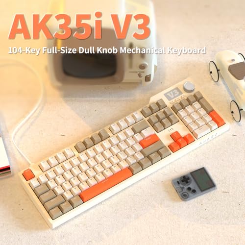 AJAZZ AK35I V3 104-Key Full Size Wired Gasket Mount Gaming Keyboard with Multimedia Buttons & Knob Control | Five Layer Pad | OEM Profile PBT Keycaps | White Backlit Custom Keyboard - color: AK35i V3 Wired Orange