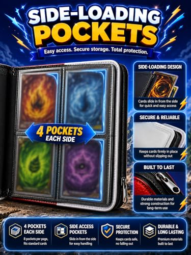 Collectible Trading Card Albums, 400 Card Holders with 50 Removable Sleeves, Portable 4 Pockets Collectible Trading Card Binder, PU Card Collection Binder for MTG, TCG, Sport Card, Game Cards - color: STRONG RED