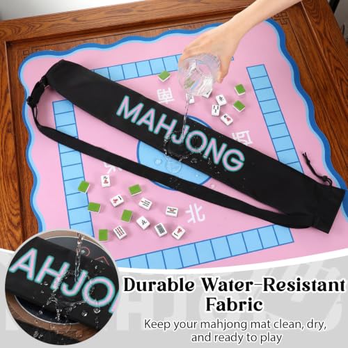 35 Inch Long Mahjong Mat Bag Waterproof Mahjong Mat Storage Carrying Bag Double Strapped Polyester Drawstring Lightweight Holder for Board Games Storage-mat Not Included(Black) - color: Black