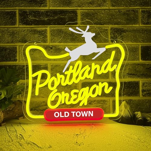 Mutank Portland Oregon Neon Sign, Iconic City Neon Light USB Powered LED Dimmable, for Portland Themed Room Decor Game Room Man Cave Home Bar Decor(12.9 * 12.5 In) - color: Yellow+White