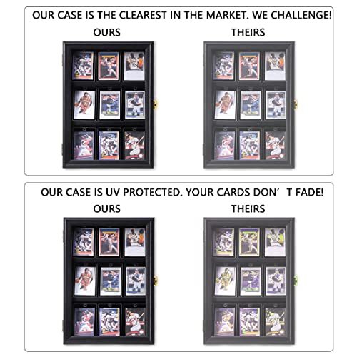 Verani Baseball Card Display Case - Sports Card Display Frame - Holds Sport Cards with UV Protection Clear View Lockable Wall Cabinet for Football Basketball Hockey Trading Card Black - size: Small-Vertical-Black