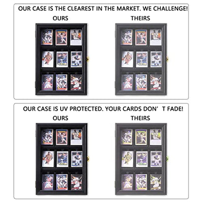 Verani Baseball Card Display Case - Sports Card Display Frame - Holds Sport Cards with UV Protection Clear View Lockable Wall Cabinet for Football Basketball Hockey Trading Card Black - size: Small-Vertical-Black