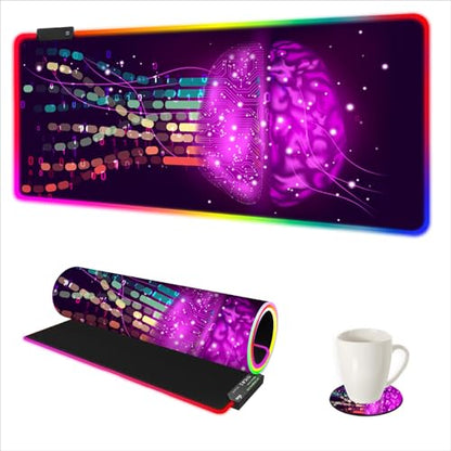 ARTSO Purple RGB Gaming Mouse Pad, XXL Large Extended Glowing Led Keyboard Mat, Cool Mouse pad Desk Pad Non-Slip Computer Mousepad Mat 35.4 x15.7 Inch, Technology Brain - color: Purple Technology Brain