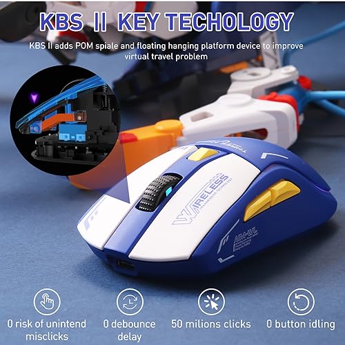 DAREU A950 Wireless Gaming Mouse with RGB Charging Dock,88g Lightweight Programmable Tri-Mode Wireless Mouse Gaming, Up to 12K DPI,1000Hz,120Hrs Playtime with RGB Backlit, Great for PC, Mac - color: Blue