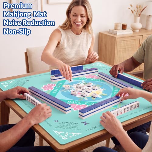 Mahjong Mat - 31.5" x 31.5" Anti-Wrinkle Mahjong Mat for Table, Anti Slip Noise Reduction Gaming Mat with Carrying Bag, for Mahjong/Board Games/Poker/Dominoes/Card Games (Green) - color: Green