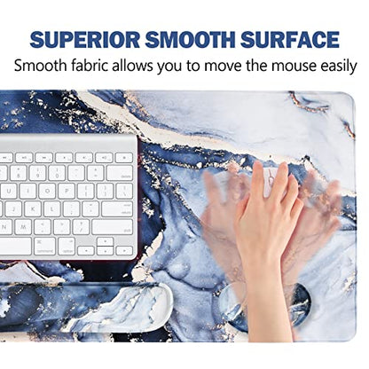 ARTSO Large Gaming Mouse Pad, Keyboard Wrist Rest Pad & Wrist Support Mousepad Set, Stitched Edge, Extended, Non-Slip Base, Memory Foam,Multifunctional Desk Mat 4pcs for Office & Home, Gilt Marble - color: Gilt Marble