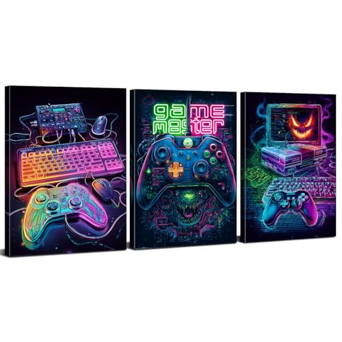 Cyberpunk Gaming Canvas Wall Art Cool Video Game Wall Decor for Boys Playroom Mens Office Games Posters Prints Vintage Abstract Gamepad Keyboard Painting Gamer Room Home Decoration 12x16 3P - color: Gaming02, size: 12"L x 16"W