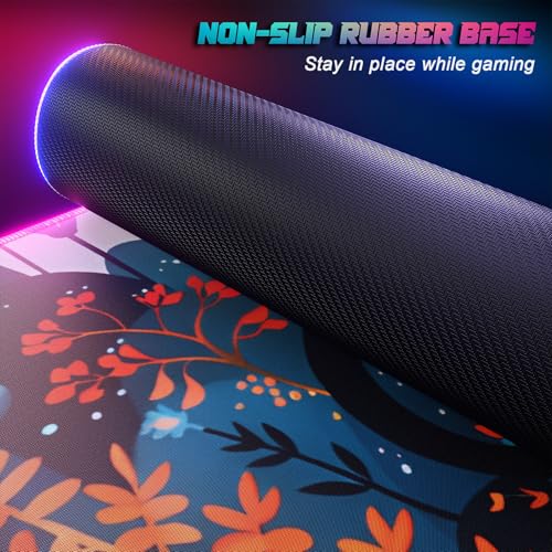 ITNRSIIET RGB Gaming Mouse Pad, Full Desk XL Extended Large Gaming Mousepad, 12 Lighting Modes 30% Thicker Big LED Desk Mat for Gamers, 32 x 12 inches, Cat in The Bush - color: Cat in the Bush