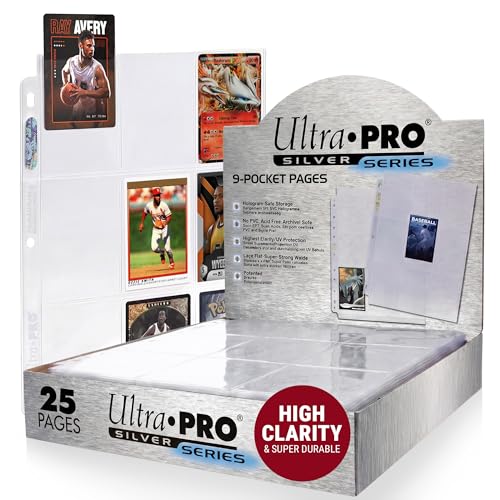 Ultra Pro Card Pages for Binders – 9 Pocket Trading Card Binder Pages – Silver Series for Trading Cards & Collectibles – Archival Safe, UV Protection & 3-Ring Binder Compatible – 25 Pages, Made in USA - size: 25ct, style: 25-Count