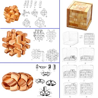 18 Pack Wooden Brain Teaser Puzzles Stress Relief Toys Wooden Burr Puzzles Brain Teaser Puzzle with Gift Packing Box Magic Puzzle Games Toy for Kids and Adults by AHYUAN (Bamboo) - style: Bamboo