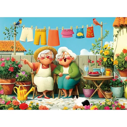 500 Pieces Jigsaw Puzzle for Adults, Funny Grandmas Chatting in Vibrant Flower Garden Scenery Puzzle for Seniors Teens, Family Relax Brain Game, Unique Holiday & Birthday Party Gift for Puzzle Lovers - color: Grandmas Chatting